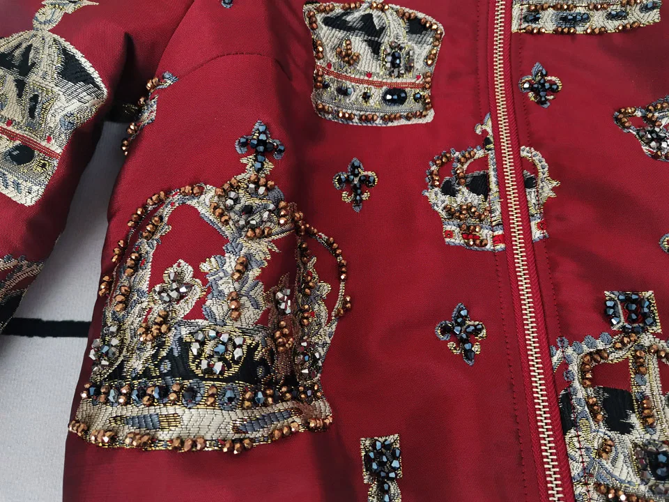 

Coats Designer Autumn Winter New Women'S Fashion Party Casual Vintage Elegant Long Sleeve Gorgeous Jacquard Beading Red Jacket