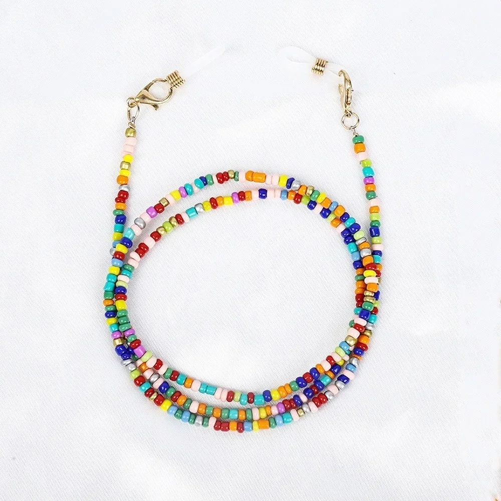 

2021 Bohemian Multi Color Sunglasses Mask Holder Lanyard New Fashion Handmade Beaded Non-slip Glasses Chain Neck Strap for Women
