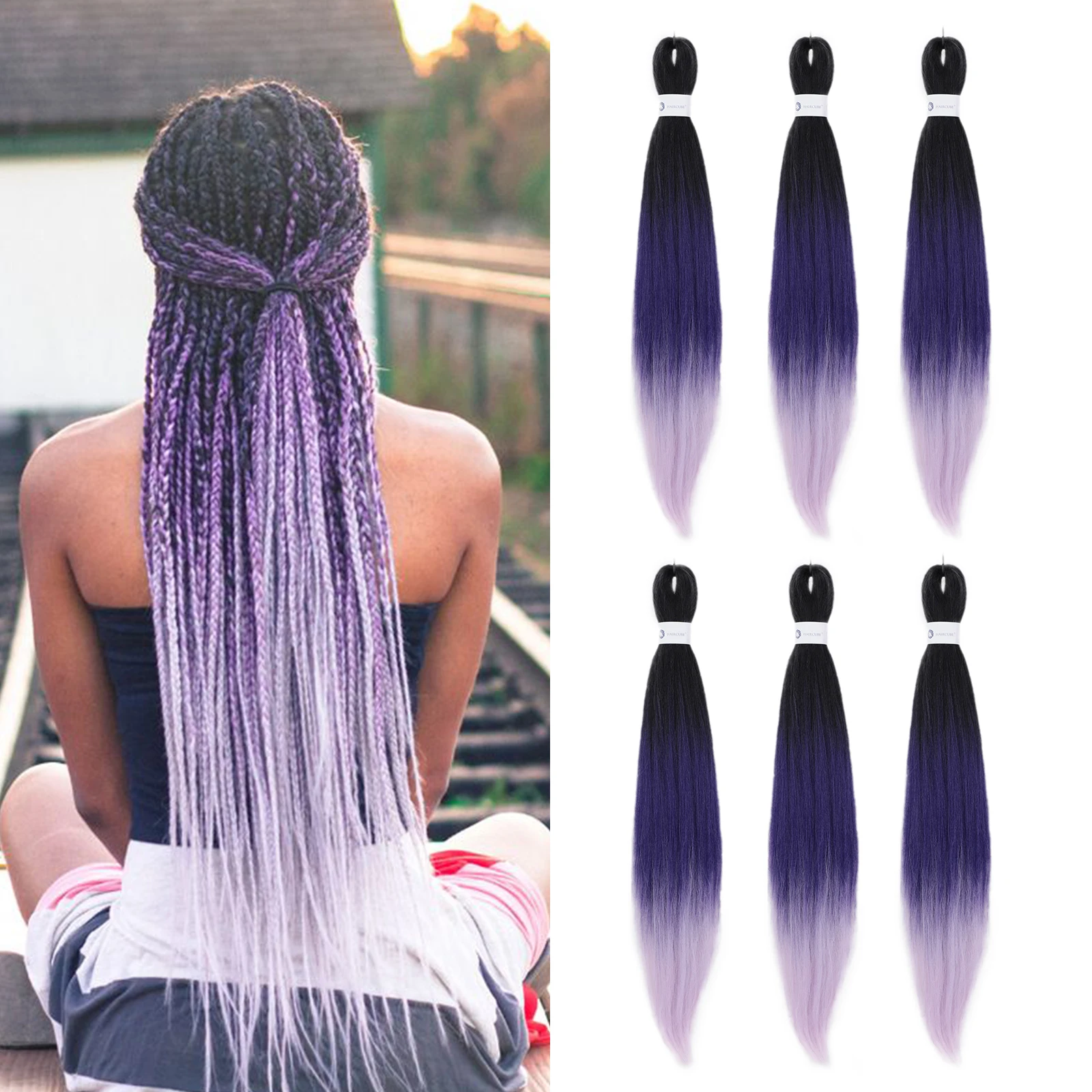 

EASIHAIR Purple Ombre Synthetic Hair Braid Jumbo Braiding Hair Extensions for Women DIY Hair Braids 26 inches 6 pieces/set