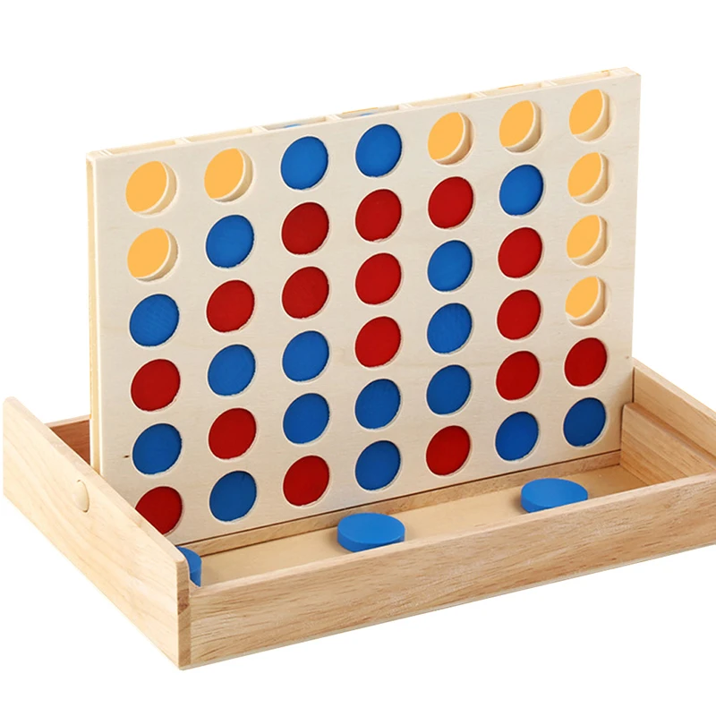 Детские игрушки Четырехрядные шахматы деревянная коробка для игр инструменты