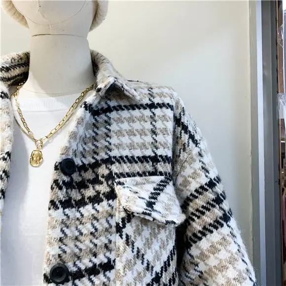 

Vintage Women Loose Tweed Jackets 2021 Spring-Autumn Fashion Ladies Patchwork Oversize Coats Casual Female Plaid Outerwear