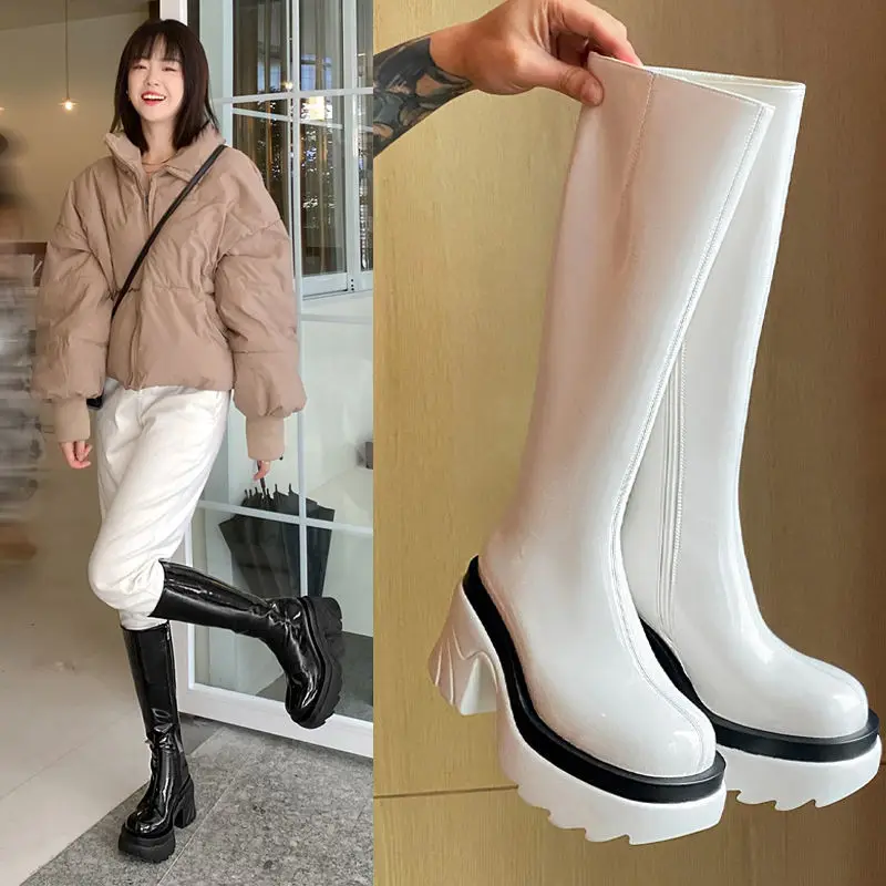 

Нишевые высокие сапоги на массивном каблуке, женские модные сапоги на высоком каблуке, высокие прямые рыцарские сапоги ниже колена