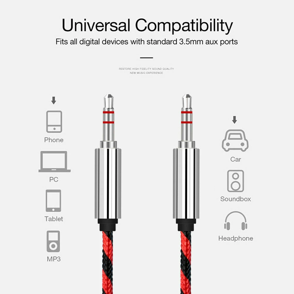 2019 1m Nylon Jack Aux Cable 3.5 mm to 3.5mm Audio Male Gold Plug Car Cord for iphone Samsung xiaomi |