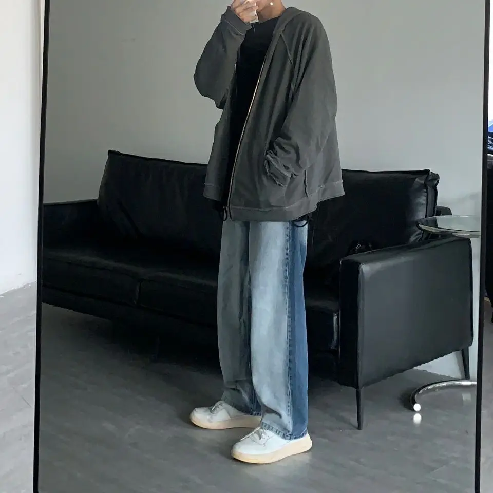 

Wide Leg Jeans Women Denim Loose Washed Baggy Vintage Trousers Patchwork Korean Soft Streetwear Casual Design Pockets All-match