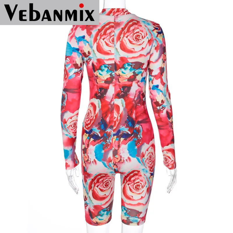 

wholesale Character V neck jumpsuit for women floral print zipper Broadcloth Regular Streetwear jumpsuits for women 2021