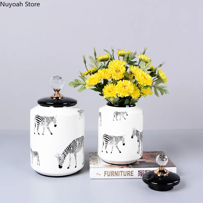 

Керамический резервуар для хранения Zebra, современный бытовой резервуар для хранения, украшение для гостиной, герметичная коробка для хранения, украшения для цветочной композиции
