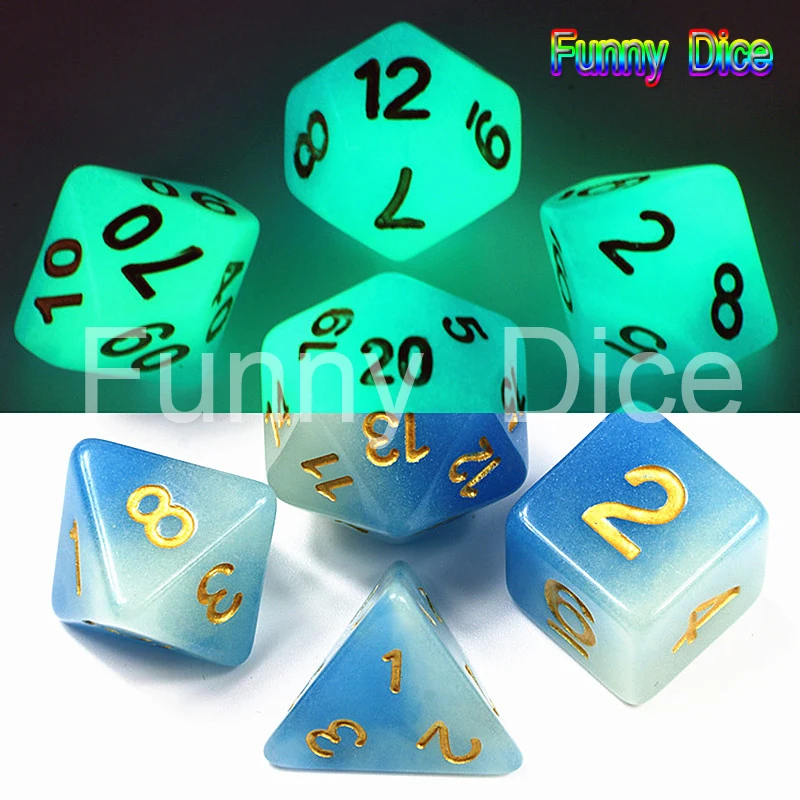 Два цвета микс Цвет светится в темноте кости 7 шт./компл. D4 D6 D8 D10 % D12 D20 для D &amp RPG