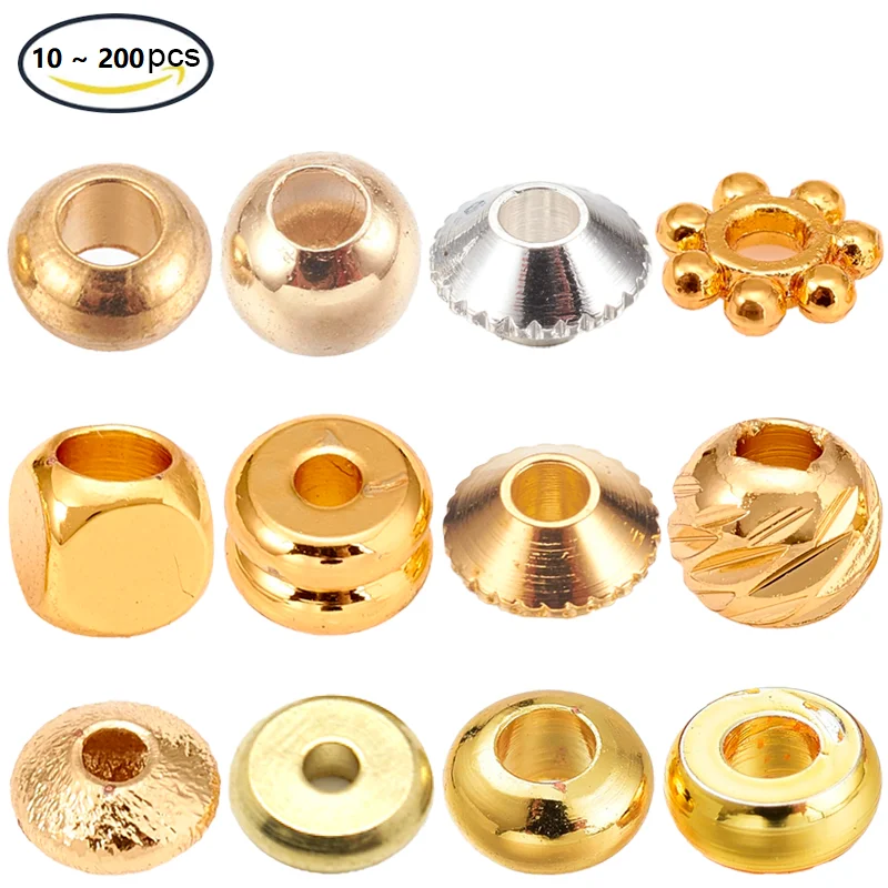 

10-200 PCS Brass Spacer Beads Bicone Golden Sliver about 3-8mm in diameter hole: 1-2mm