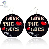 somesoor front black printed love the locs wooden drop earrings black afro arts design loops dangle jewelry for women gifts