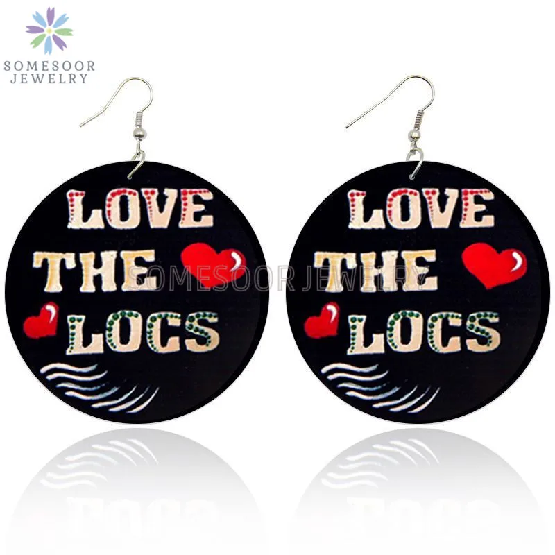 SOMESOOR передние черные печатные Love The Locs деревянные висячие серьги африканские