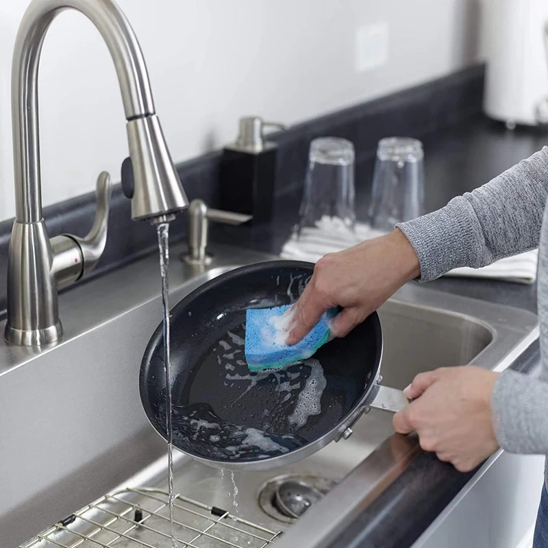 

Dual-Sided Kitchen Sponges for Dishes Non-Scratch Natural Wood Pulp Cotton Dishwashing Sponges Scrub Sponges