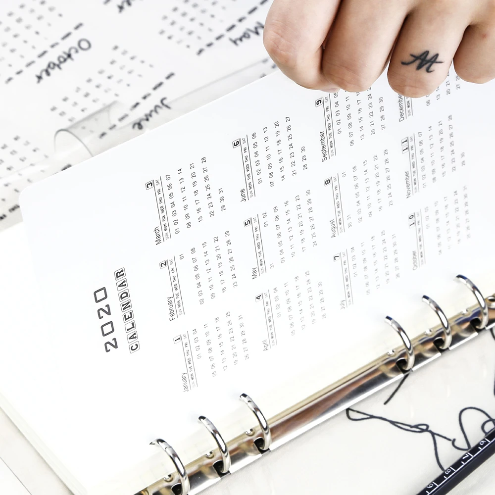 1 шт. 2020 A5 A6 Блокнот с календарем и листьями полипропиленовый переплет индексный