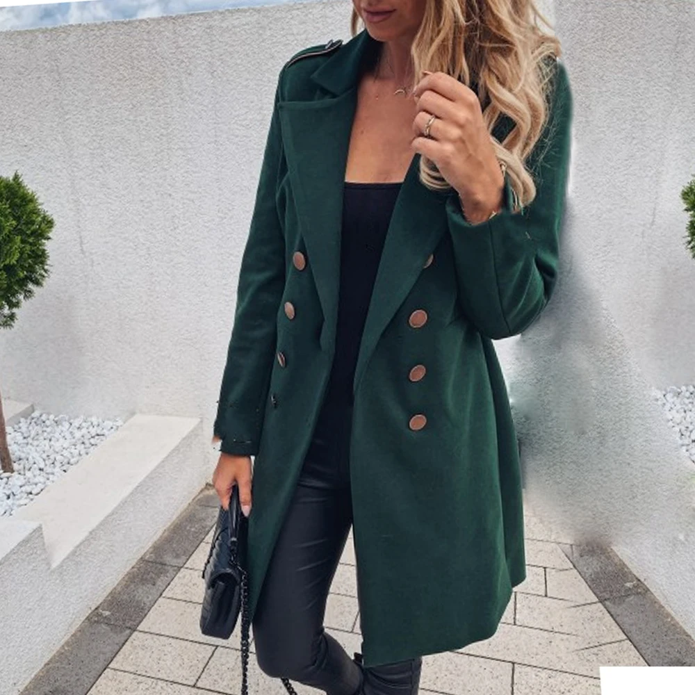 Женское шерстяное пальто kakhi однотонное двубортное полупальто средней длины