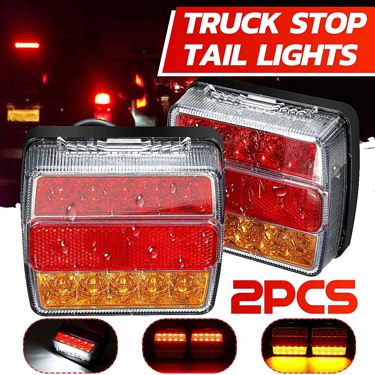 

Pair 12V Submersible Trailer LED Tail Lights 16LEDs Rear Brake Lights Turn Signal Indicator Lamps For Truck RV Caravan