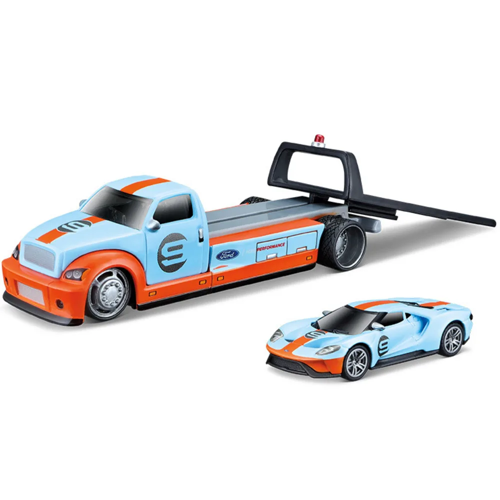 

1/64 Ford Dodge Challenger Truck Alloy Diecast Platform Trailer With Transport Vehicle Model Toy Metal Body For Children's Toys