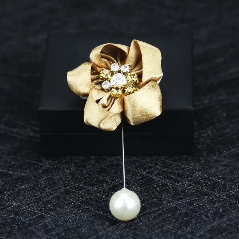 Корейская мода Золотая ткань цветок брошь жемчуг длинные иглы отворот булавки и