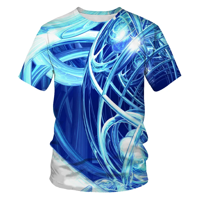 

3D printing crystal blue simple summer men's and women's T-shirt O-neck short-sleeved personality fashion oversized T-shirt