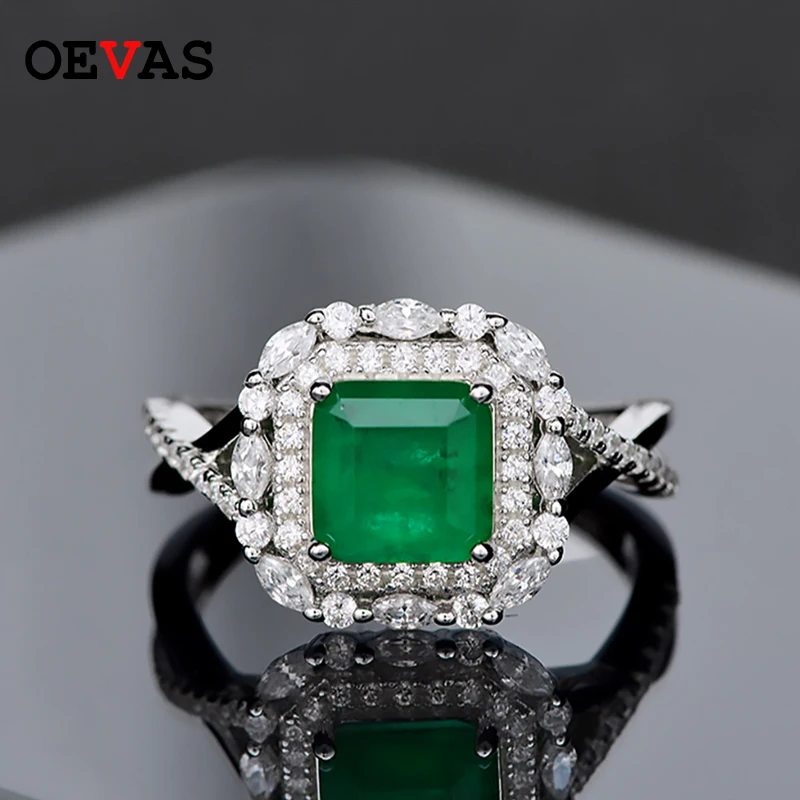 

OEVAS 100% 925 Sterling Silver Engagement Rings For Women Solid 925 Sterling Silver Created Moissanite Emerald Bridal Jewelry