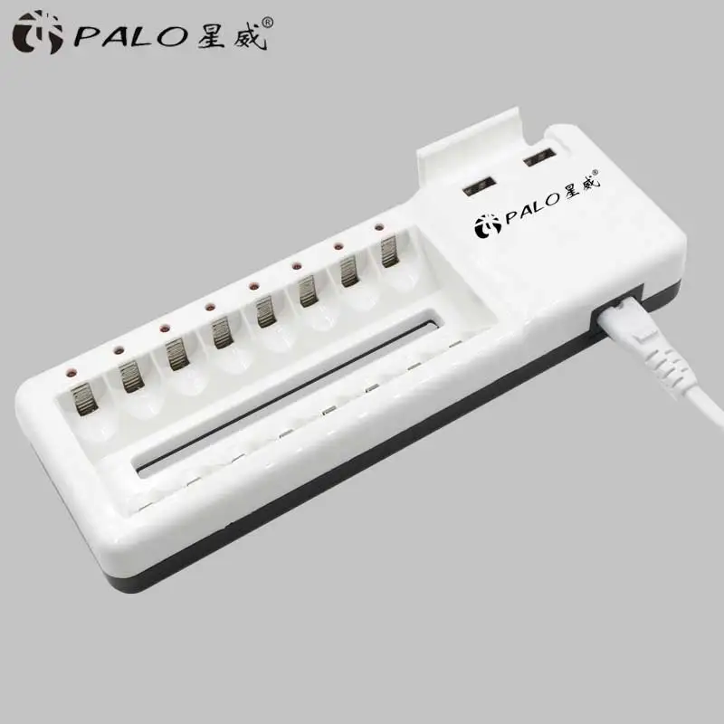 PALO AA AAA батарея 8 слотов умный светодиодный Смарт быстрое зарядное устройство для AA AAA NiMh NiCd аккумуляторная батарея USB розетка выход зарядка