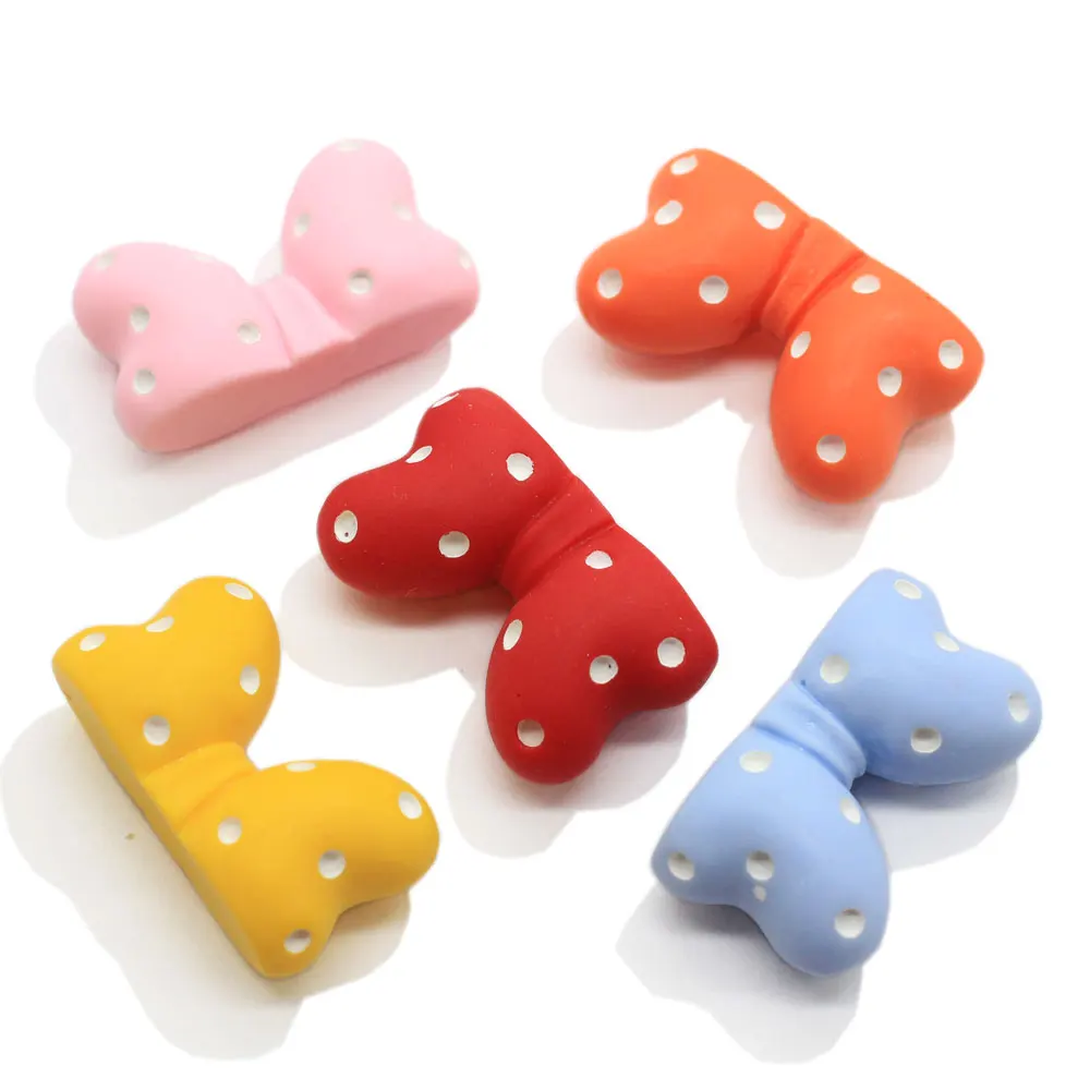 

50/100/pcs Kawaii Resin Bowknot Flatback Polka Dot Tie Crafts Decoration Cabochon Scrapbooking Hair Bow Center DIY Accessories