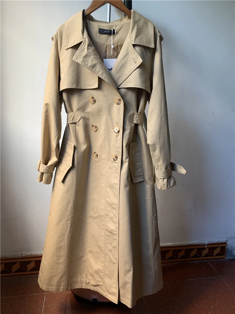 

Luck A Khaki Double-breasted Trench Coat Women Autumn British Lapel Long Windbreaker Clothes Femme Loose Cloak Dust Coat Outwear