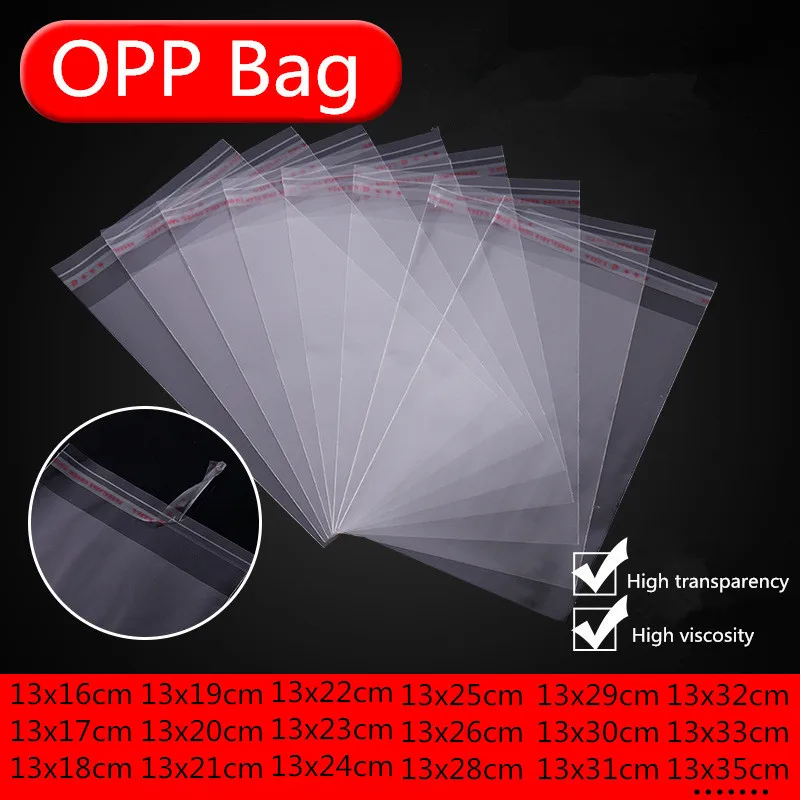 

100pcs Width 13cm Storage Bags Clear Self Adhesive Seal Plastic Packaging Bag Resealable Cellophane OPP Poly Bags Gift Bag