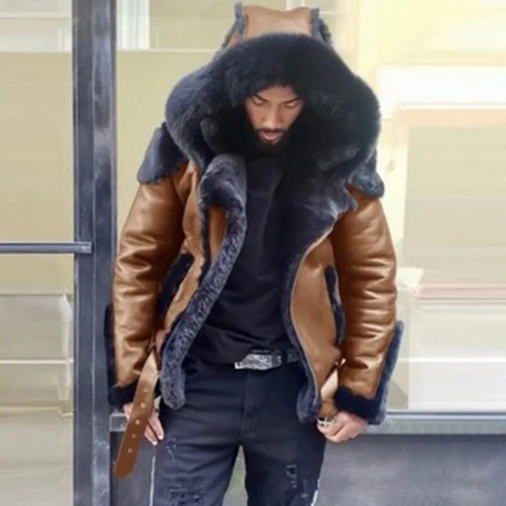 

2021new Men Fleece Overcoat Winter Thick Warm Jacket Men Leather Windproof Outerwear Fashion Mens Waterproof Windbreaker Jackets