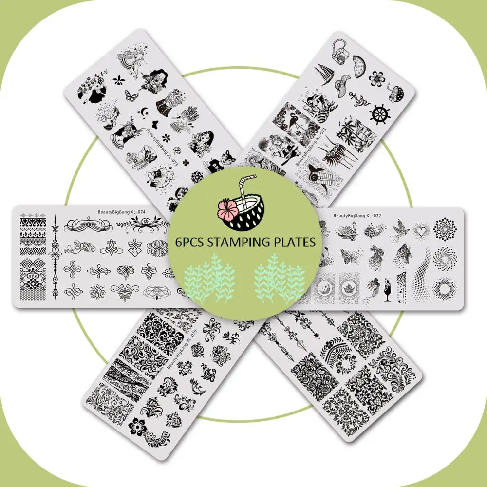 6Pcs Vine Animals Design Rectangle Nail Art Stamping Plates Set BBBXL-071/072/073/074/075/076 | Красота и здоровье