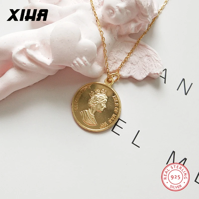 Цепочка Женская длинная из серебра 925 пробы с кулоном в виде монеты|Ожерелья| |