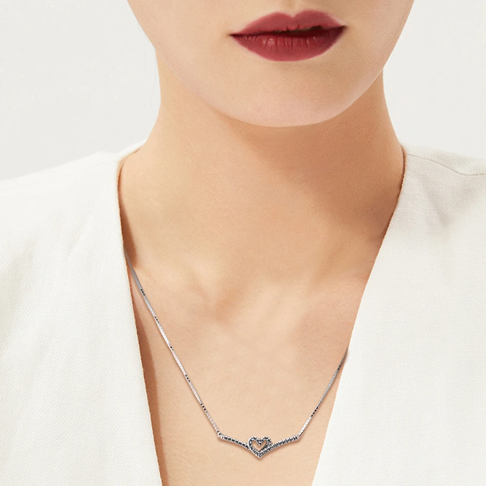 Sparkling Wishbone Heart Collier 