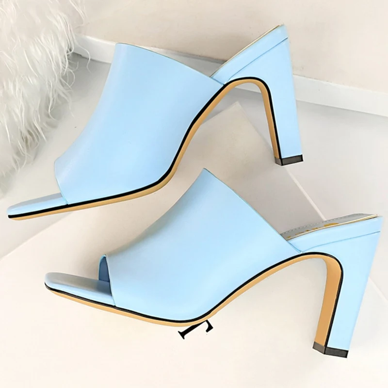 Мюли женские с открытым носком Сланцы на толстом блочном каблуке туфли конфетных