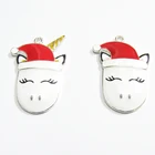 Последняя новинка; Оптовая продажа 10 шт.пакет, полностью эмалированные единорог с рождественской шапочкой, подвески на Рождество Дети Ожерелье