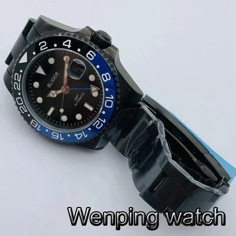 Мужские механические часы Bliger 40 мм черный PVD-чехол сапфировое стекло