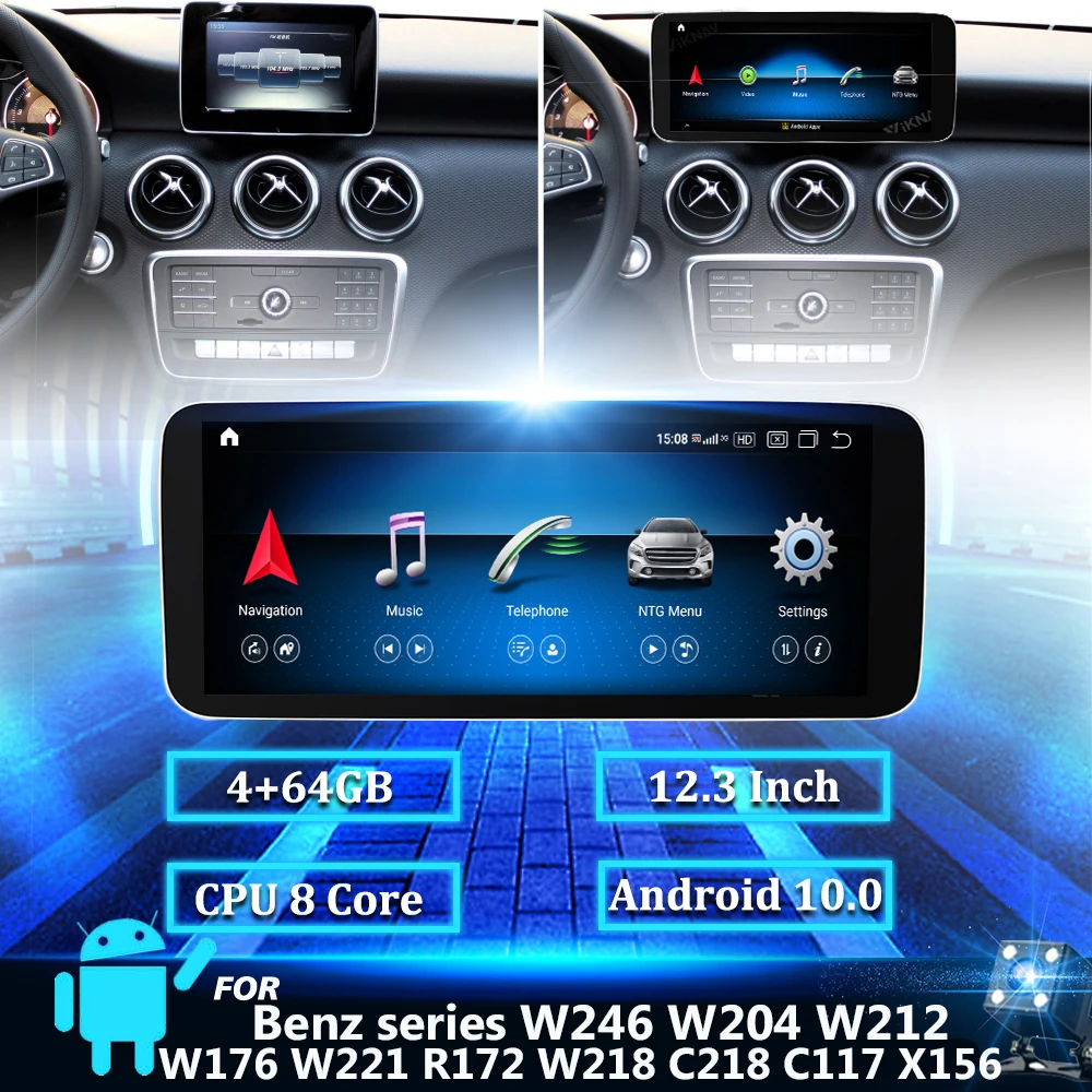 

Автомобильная магнитола на Android, 12,3 дюйма, DVD, мультимедийный плеер для Benz серии W246, W204, W212, W176, W221, R172, W218, C218, C117, X156, головное устройство с GPS