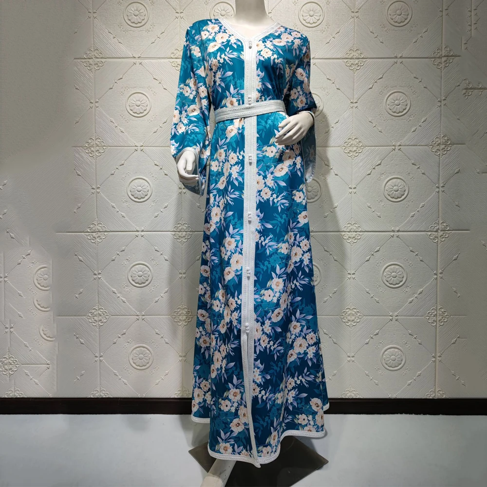 Eid Mubarak мусульманское женское платье-абайя кимоно Дубай искусственный