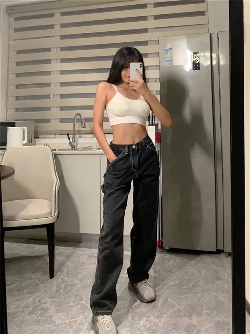 

Jeans Woman High Waist 2021 New Wide Leg Female Pants Straight Loose Black Mom Pants Fashion Baggy Jean Women Trousers