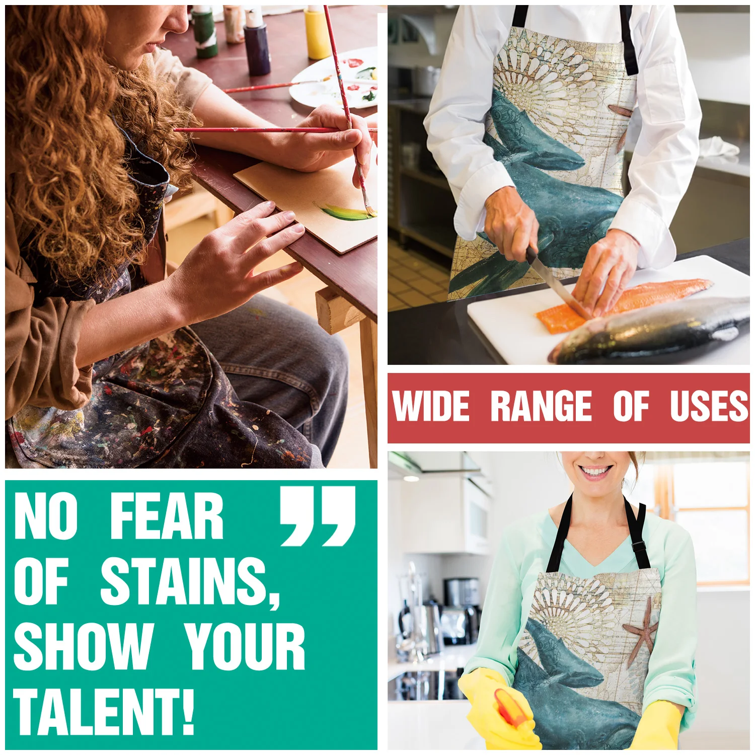 Морской стиль Кит морская жизнь кухонные женские фартуки Детская рабочая одежда