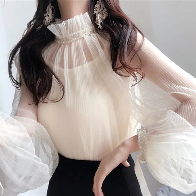 Женские прозрачные сетчатые рубашки Neploe Весенняя однотонная блузка из двух