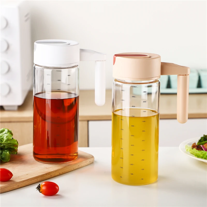 

Olive Oil Dispenser Bottle for Kitchen Cooking - Auto Flip Condiment Container With Automatic Cap and Stopper Non-Drip Spout