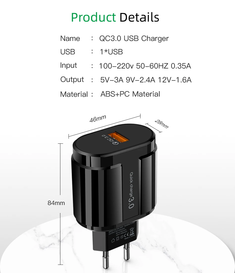 18 Вт Быстрая зарядка 3,0 USB зарядное устройство QC3.0 Быстрая зарядка дорожное Сетевое зарядное устройство для телефона для samsung S10 Xiaomi huawei P30 iPhone X XR XS