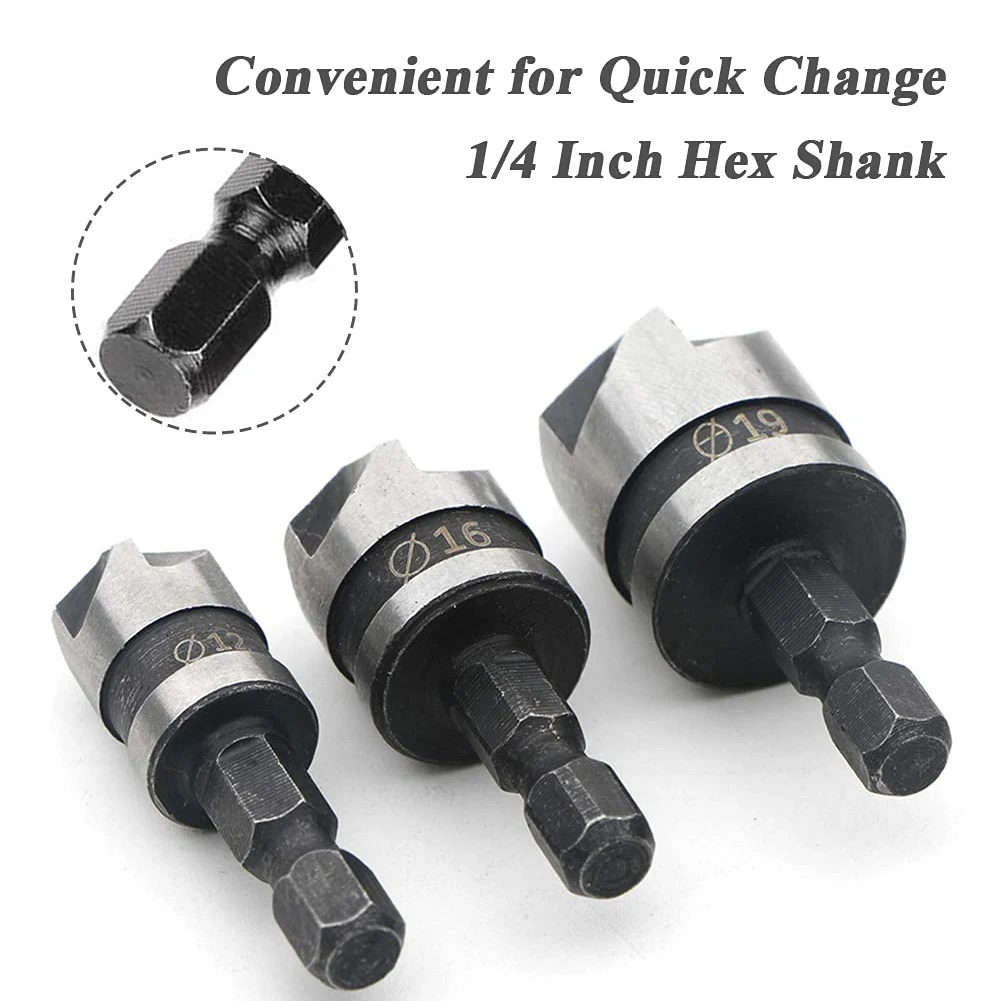 Набор сверл для зенковки комплект из 3 насадок 12/16/19 мм Быстросменные насадки