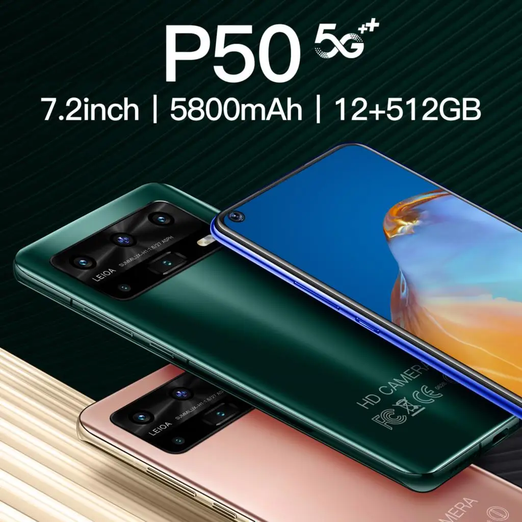 

2021 P50 7.2 Inch 12GB+512GB Mobile Octa-core 16MP + 32MP HD camera 5800mAh Global Version 4G 5G Network Android Smartphone