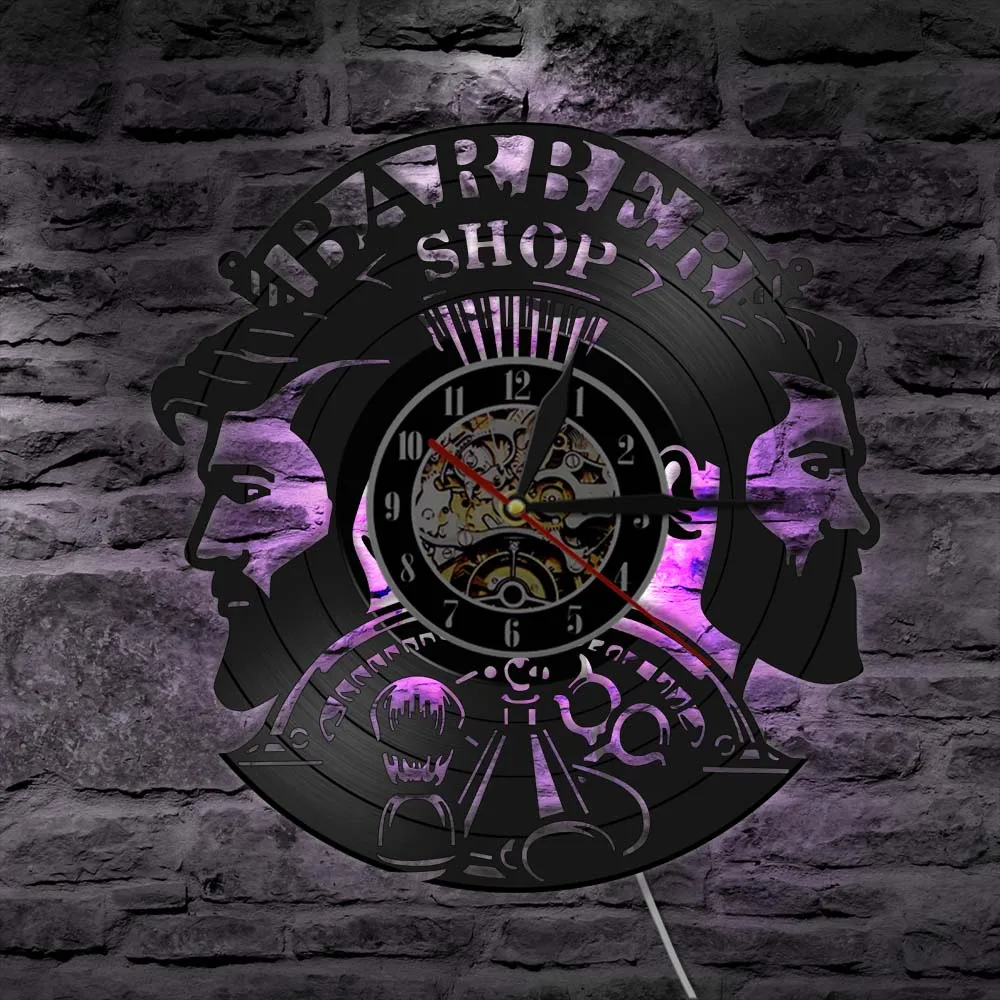 

Barber Shop Vinyl Record Wall Clock Hairstyle Salon Silent Wall Clock Battery Operated Hanging Watc Non Ticking Hairdresser Gift