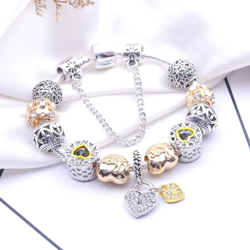 

pandora-style New Love Pendant Zircon Bright Heart Lock DIY personalise Bracelet Simple Korean Love Pendant Bracelet