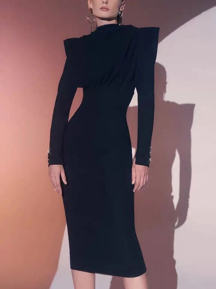 Женское бархатное платье-миди с открытой спиной и воротником-стойкой - купить по