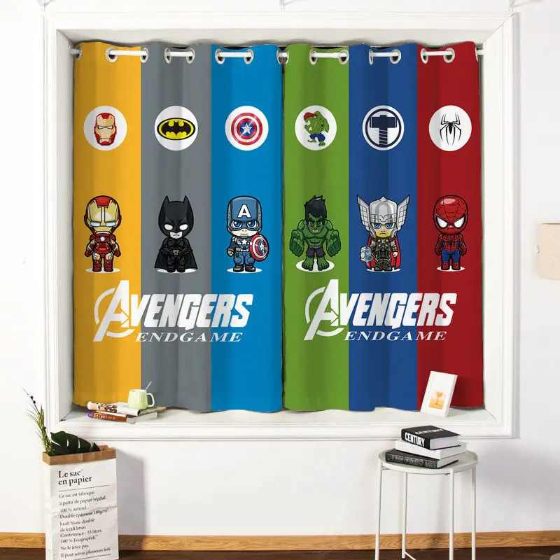Marvel Captain America Iron Man Children's Room Free Perforated Blackout Curtain Bedroom Living Bay Window Short | Дом и сад