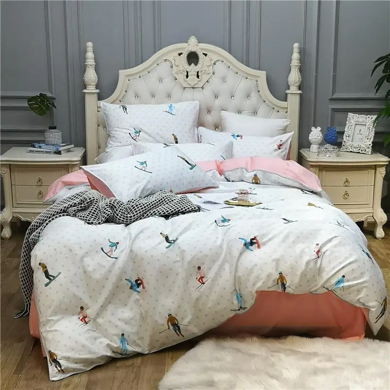 

J2 100% egyptian cotton flowers Skier bedclothes Soft comfortable bedroom bedding set pillowcase king comforter set cover