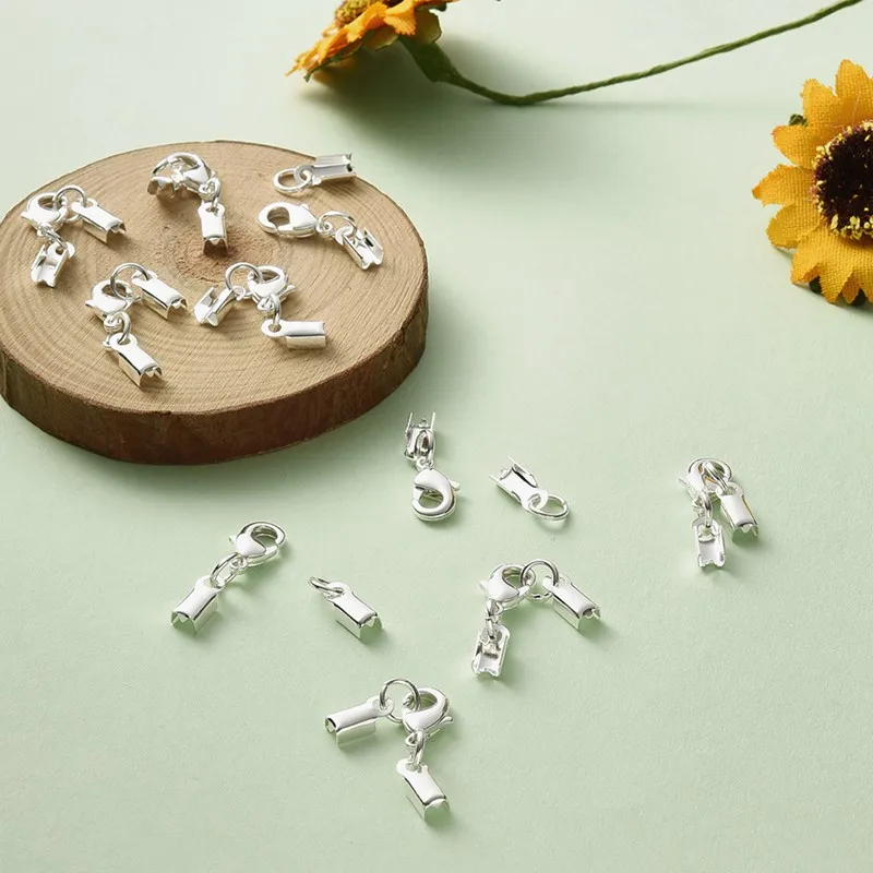 10 комплектов серебряного цвета латунные концы зажима с застежками-когтями для