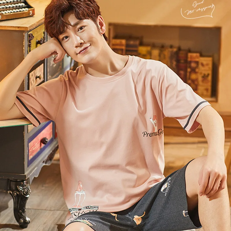 Мужская Летняя Хлопковая пижама с коротким рукавом и шортами | одежда