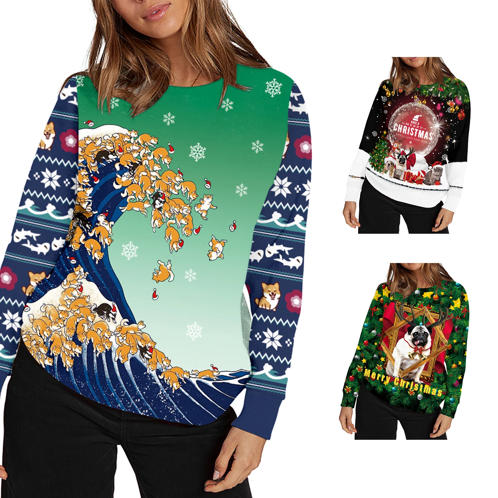 

Оригинальный пуловер Goocheer с рождественскими рисунками, с круглым вырезом и длинным рукавом, женский и мужской свитшот 2021